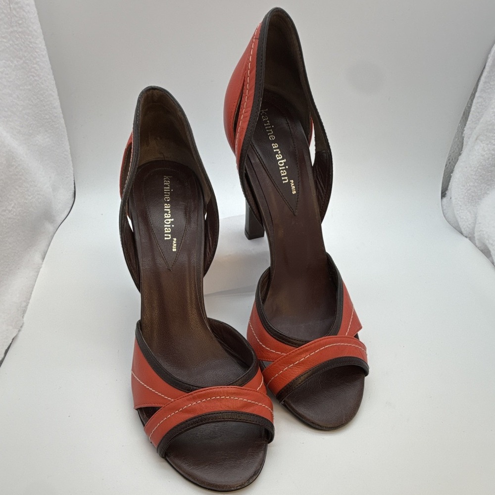 Karine Arabian Orange/Brown Leather D'Orsay Open Toe Stiletto Sandals 8